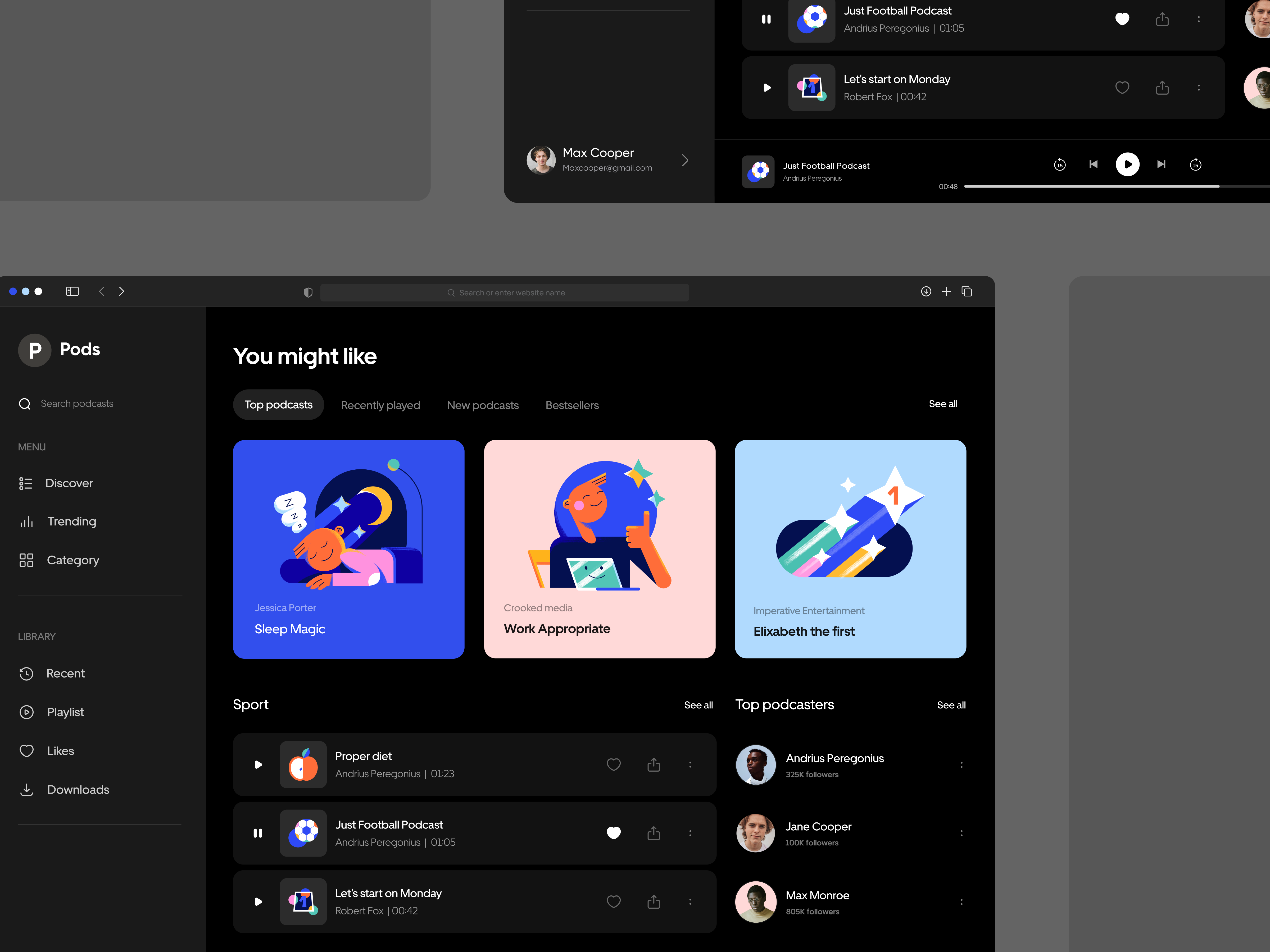 Pods - UX/UI design of the podcast platform by Outcrowd on Dribbble