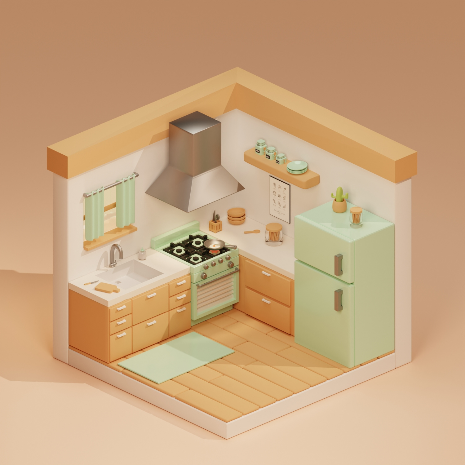 3D Cute Kitchen - Mint Theme 3d 3d blender 3d building 3d isometric 3d kitchen 3d model 3d modeling blender cute 3d design graphic design illustration isometric mint mint theme