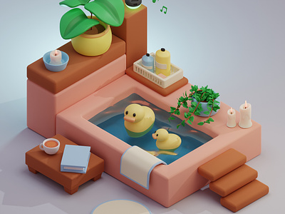 3D Cute duck pool inspired by the art of stefscribbles on IG 3d 3d bathroom 3d blender 3d building 3d duck 3d duck pool 3d isometric 3d model 3d modeling 3d pool blender design duck illustration