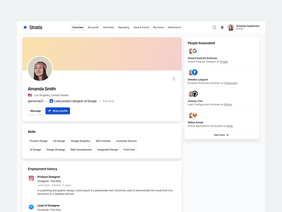 Stratis UI - Profile page app cards clean contact dashboard design details interface minimal product profile saas settings sidebar ui ui design user ux ux design web