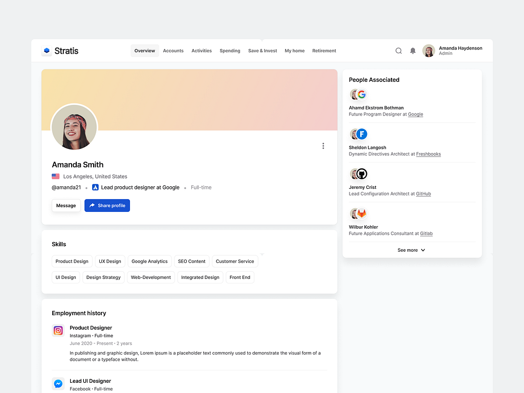 Stratis UI - Profile page by Monty Hayton on Dribbble