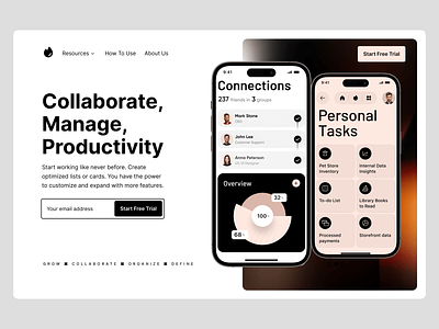 personal assistant webpage design assistant collaboration design homepage interface landing page mobile personal assistant productivity saas site startup ui uxui web webflow webflow saas webpage