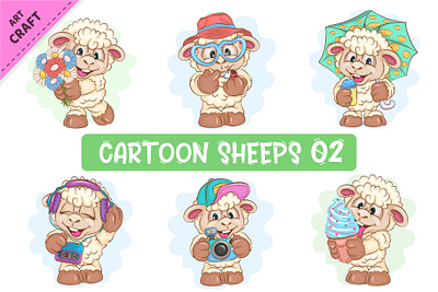 Set of Cartoon Sheeps 02. adorable