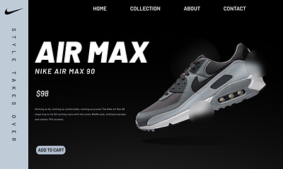 Design for e-commerce platform of Nike featuring its AIR MAX 90. air max branding design ecommerce graphic design nike shoes ui