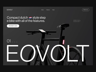 EOVOLT // E-Bikes Hero bike dark dark theme design e bike e bike e bikes images layout minimal pre order product slider swiss typography ui user experience user interface ux wireframe