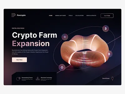 Poxcrypto Solutions Web Design 3d bitcoin blender blockchain clean contrast crypto cryptocurrency currency dark diagonal light mining money orange savings ui uiux webdesign website