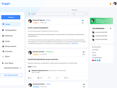 Kaggle concept ui design kaggle ui