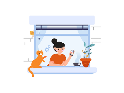 Tea by the Window animal animation cat character gears graphic design heart hero image illustration like madewithsvgator motion graphics pet phone plant simple snail social media vector window