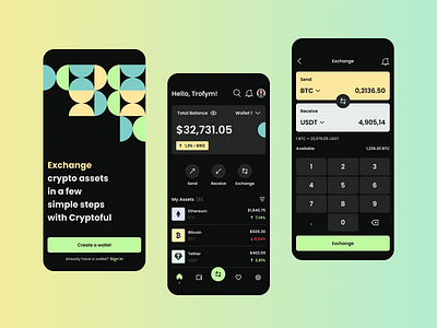 The Crypto Wallet Mobile App 💶 crypto crypto currency crypto wallet design exchange home page ios mobile app ui ux vector wallet