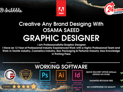 Create Any Brand Desiging With US adobe illustrator adobe in design adobe photoshop box packaging certificate flyer graphic design labels and sticker logo mockup poster raster image to vector textile designing