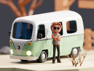 3D van 3d 3d character 3d illustration 3d van blender car cartoon design illustration illustrations resources stylized van vehicle volkswagen vw