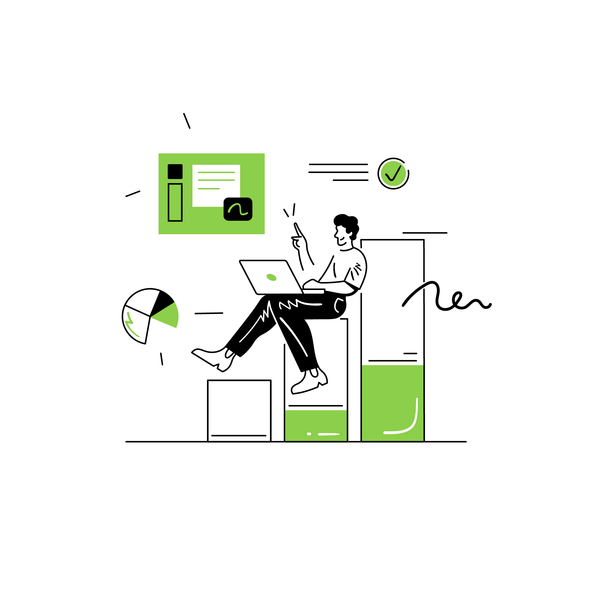 Business vector 1 2d business character finances flat illustration notebook pie shapes simple