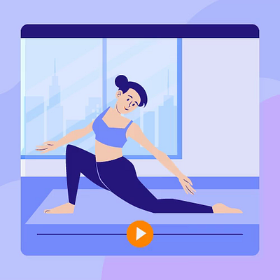 Online Yoga class 2d animation audience character exercise illustration online streaming video watchonline website yoga