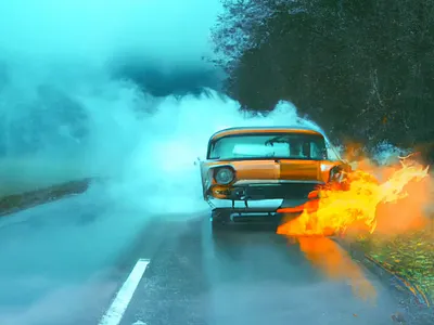 DALL•E #1 ai animation artificialintelligence cinemagraph dalle flames fog foggy morning openai openaidalle photo road