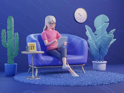 3D Illustration 3d blender girl scene