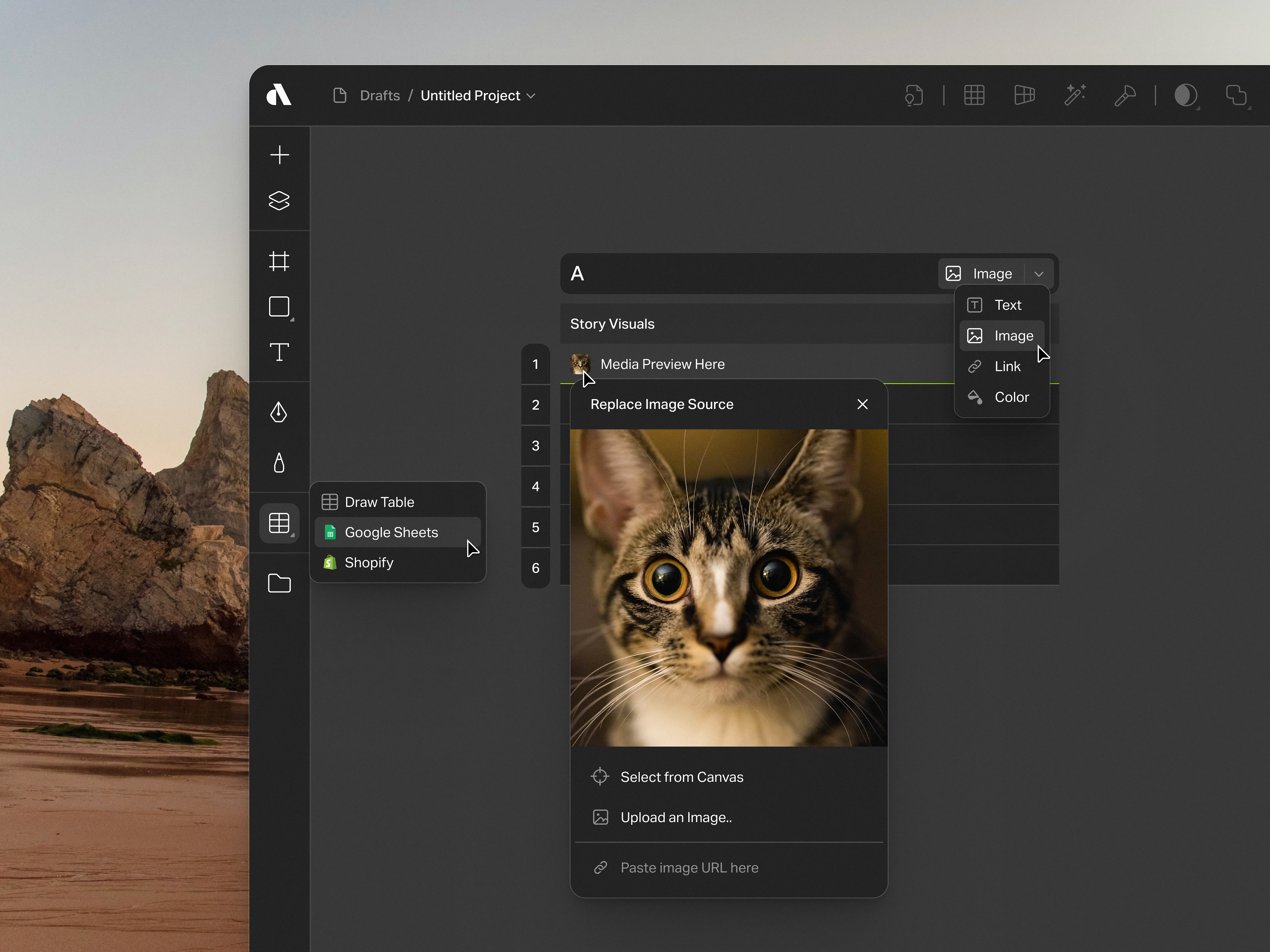 Data Feed Table Tool of Artboard Studio app artboard studio automation column crm dark mode data data table exel inspiration light mode panel row sheets sync table table editor ui ux web app