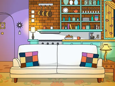 Friends Living Room: Simpsons Style friends illustration interior design simple the simpsons tv show whimsy
