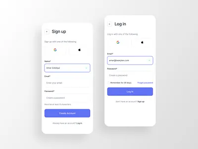 Mobile Login and Sign up Screen