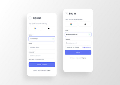 Mobile Login and Sign up Screen