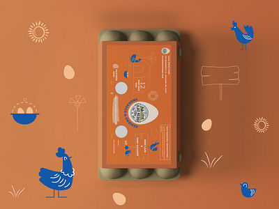 Packaging design for an egg tray. blue branding chicken egg food graphic design illustration label orange packaging packagingdesign sticker white