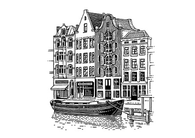 Amsterdam amsterdam black and white city classical engraving etching illustration linocut retro vintage woodcut