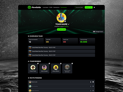 FlowGoGo Tournaments darkui design game product page space ui