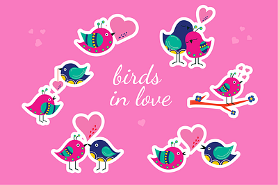 Birds in love. Cartoon birds animal birds branch couple happy heart love romance romantic tree valentine vector wedding wildlife
