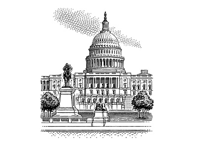 Washington black and white city classical engraving etching illustration linocut retro scratchboard vintage woodcut