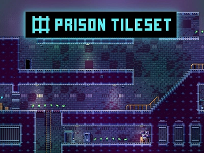 Prison Tileset Pixel Art Assets 2d art asset assets craftpix cyberpunk game game assets gamedev illustration indie indie game level location pixel pixelart pixelated tileset tilesets tilesheet