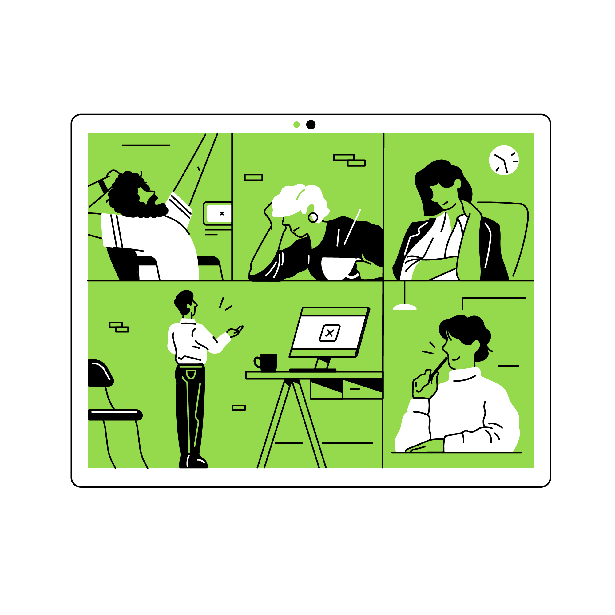 Business vector: Morning call 2d business call character comapny coworker flat illustration meeting shapes simple teams vector zoom