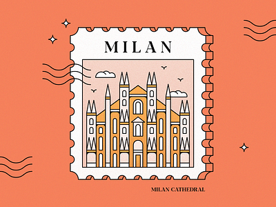 Postage Stamp of Milan, Italy architecture artwork building buildings cathedral design graphic design graphicdesign illustration italy italy illustration lineart milan stamp stamp collection stamp design vector vector graphics vectorart