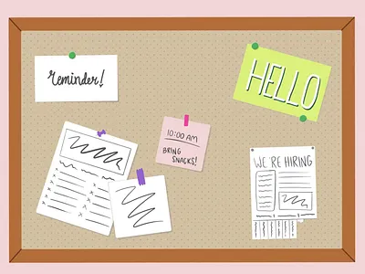 Bulletin Board bulletin board design digital art flat hello illustration notes post it vector