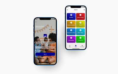 AXA MANSARD LOGIN & EXPLORE MOBILE SCREENS RE-DESIGN branding design graphic design insurance mobile product design tech. ui ui design