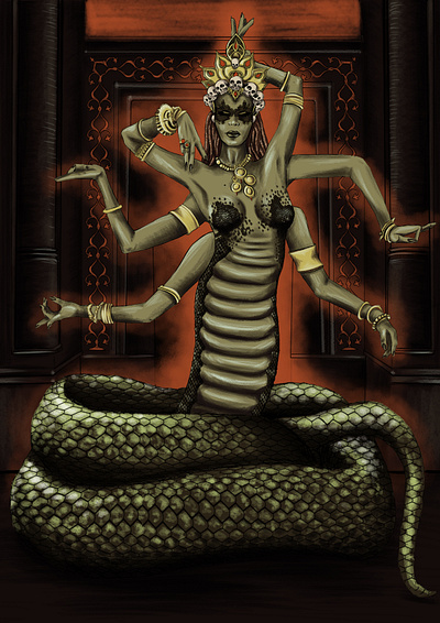 Marillith, the Six Armed Snake Fiend creature dark design fantasy game design illustration macabre art