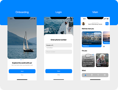 Visual concept for marina booking apps app blue booking app booking marinas concept design figma graphic design main marina mobile app prototype ui ui concept uiux app ux visual concept