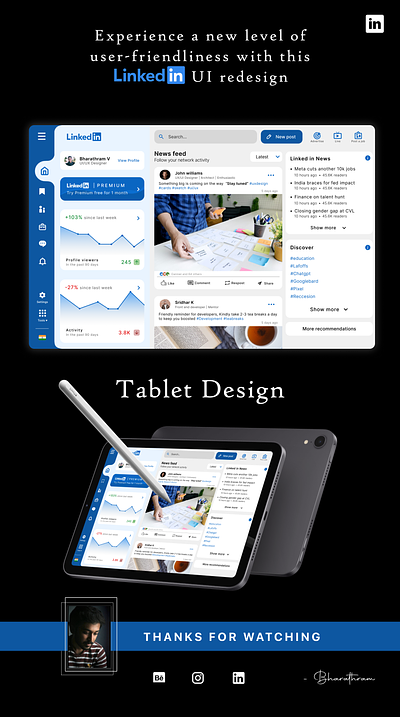 LinkedIn Tablet UI design branding design illustration linkedin logo redesign tabdesign tabletdesign tabview ui ux