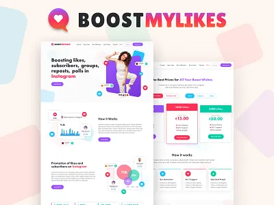 BoostMyLIKES boost likes clean creative figma instagram booster landing page logo ui ui design user interface web design