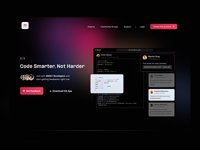 Code Comment Platform - Landing Page Concept clean code code comment coding daily ui dark darkmode darktheme gradient landing page neon product design ui ux web design