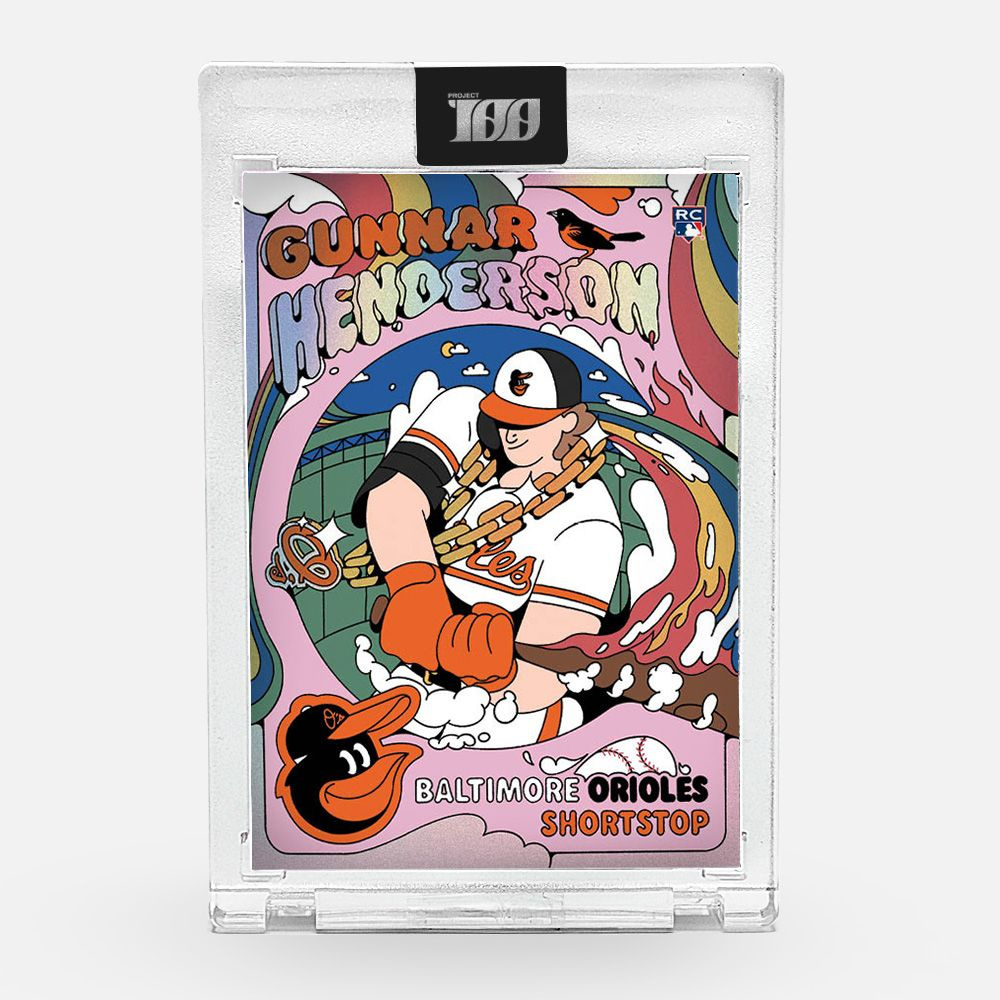 Topps Project 100 - Gunnar Henderson art baseball baseball card cartoon character design comic design drawing flash flat graphic design gunnar henderson illustration illustrator louis wes orioles project 100 toon topps