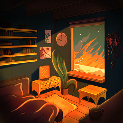 Cozy evening 🌚🌠🌟 begginer design graphic design illustration procreate