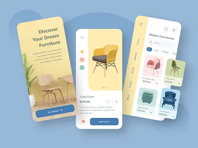 E-commerce Furniture Store Mobile App Design app armchair chair clean decor design ecommerce furniture interior living minimal mobile modern online room shop shopping sofa store ui