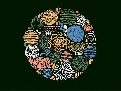 Abstract Floral Circle abstract circle design doodle dot floral flower illustration leaf monstera naive natural rainbow scandinavian sketch snake stone vector zigzag