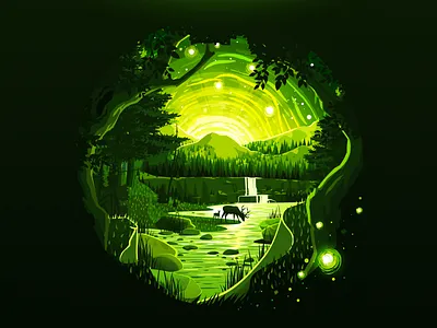 From Thickets art deer design forest green illustration impressionism inspiration inspire landscape nature negative proart prokopenko river trend waterfall wood