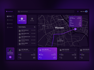 Delivery tracking dashboard concept admin interface analytics application cargo courier express mail logistic maps package parcel product design shipping supply transportation truck ui ux web design
