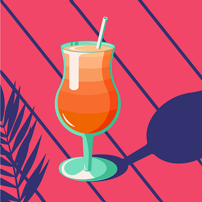 Glass of summer tropical cocktail in retro style vector bar beach drink food fresh ice illustration red vector