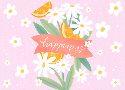 Happiness flower illustrations illustration lettering typography