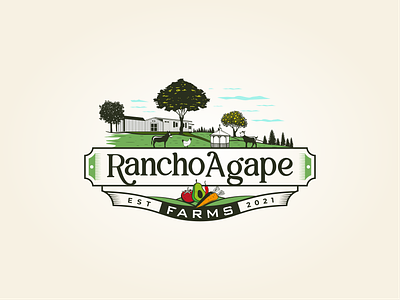Logo Rancho Agape Farms animal barn chicken cow farm fruit goat horse logo logo design logo vintage ranch