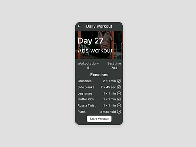 DailyUI #062 Workout of the Day daily ui dailyui dark design gray mobile training ui workout workout app