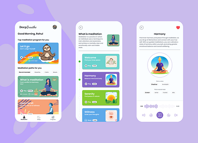 DeepBreathe - Meditation App branding calm design graphic design illustration logo meditation meditation app mobile mobile app ui ux