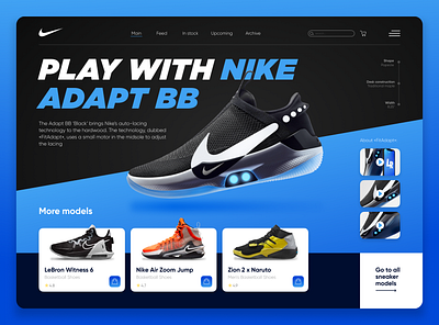 Concept promo page "Nike Adapt BB" blue concept graphic design nike nike shoe promo page shoes shoes design shoes promo ui ui design ux ux design web design